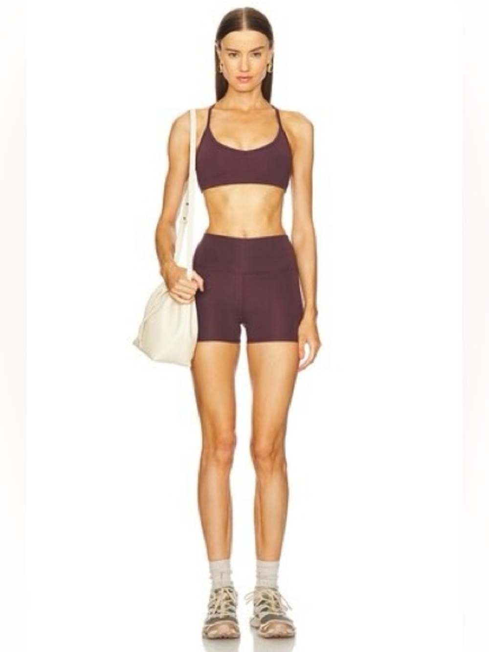 Wellbeing + Beingwell Lorena Short & Willa Sports Bra in Raisin Plum Brown